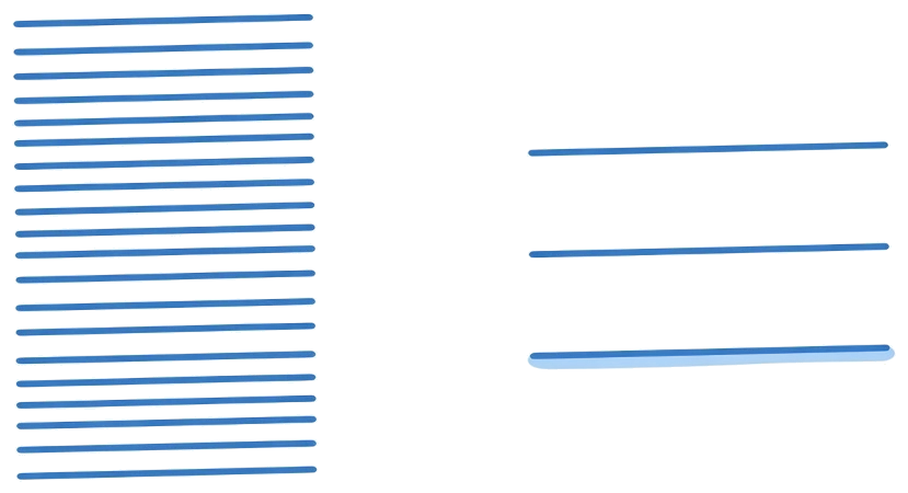 A long list beside three short lines