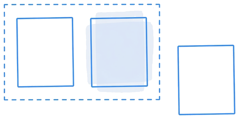 Three boxes, a dashed line around two of them