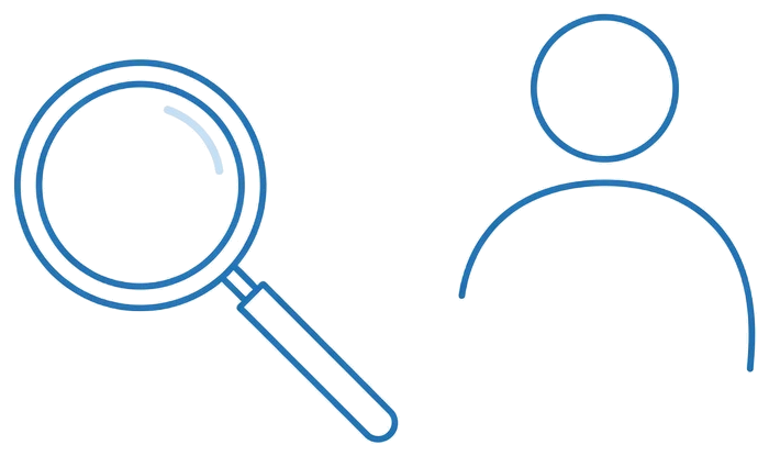 A magnifier and, apart from it, a person outline