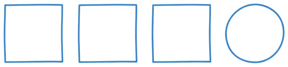 Three equal square boxes and one odd shape that fits none of them