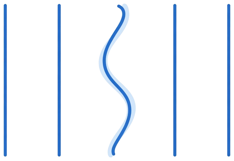 A row of equal lines, one line a different shape