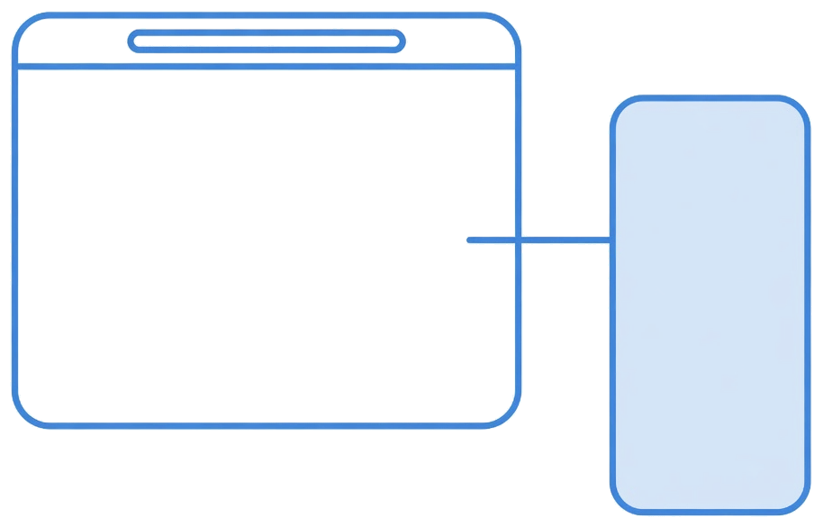 A browser window and a phone joined by one line