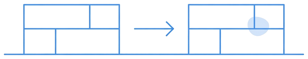 A wall with one gap, a line passing through it