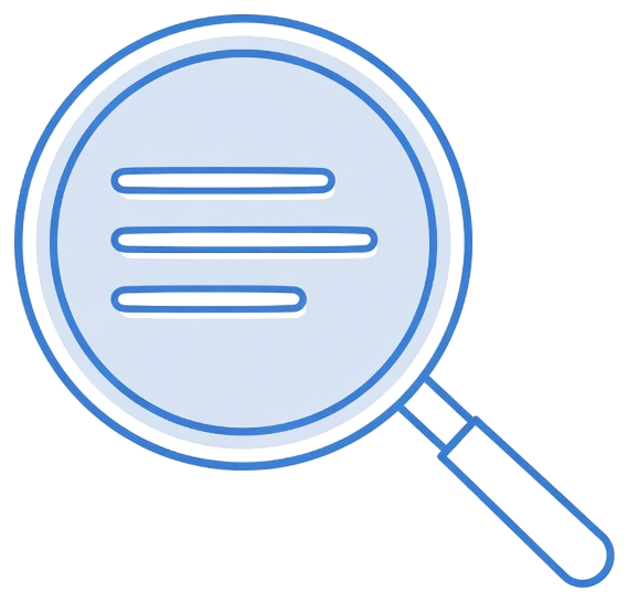 A magnifier over three code lines